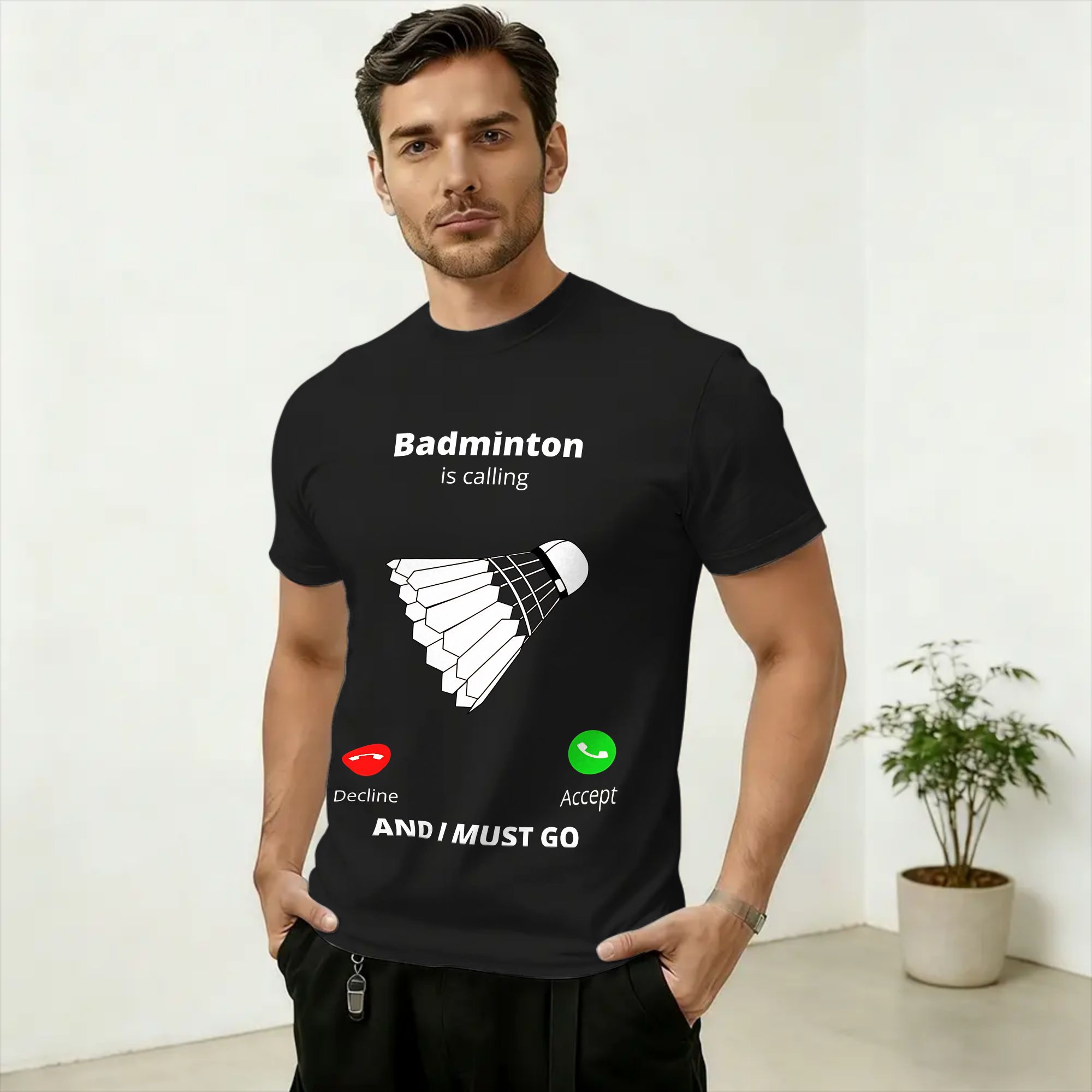 Badminton Is Calling - Casual badminton T-shirt voor heren, ronde